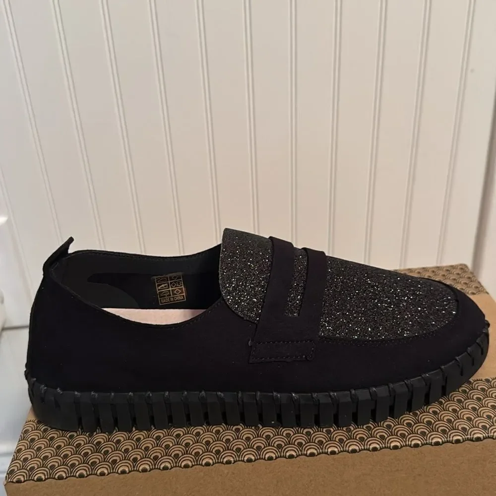 Ilse Jacobsen Black Tulip Slip-On Shoes with Glitter Detail- NIB